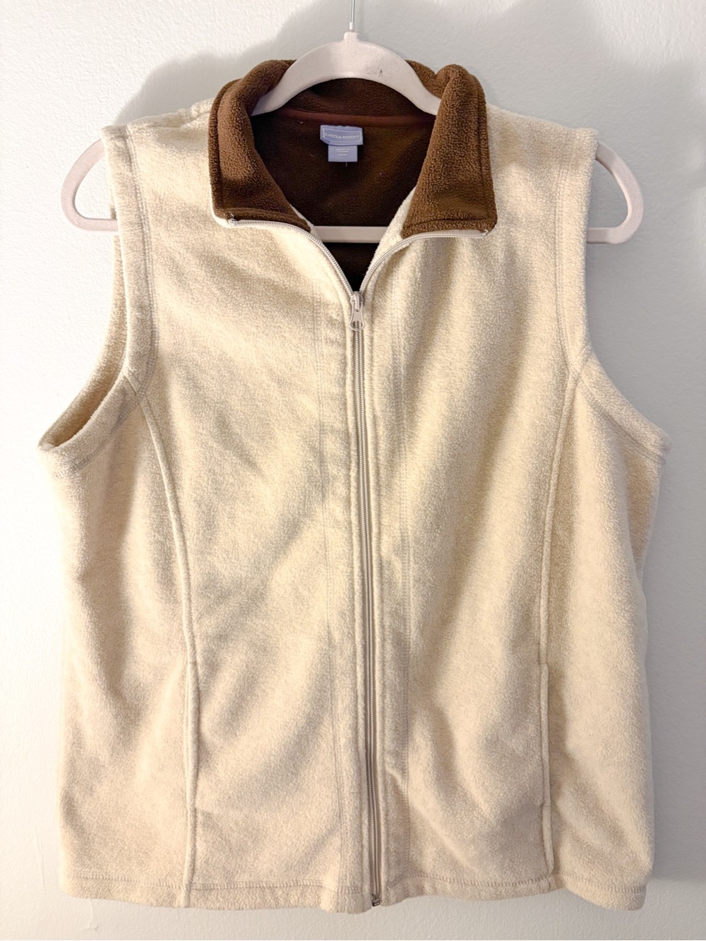 Laura Scott Cream Fleece Zip Vest with Brown Collar